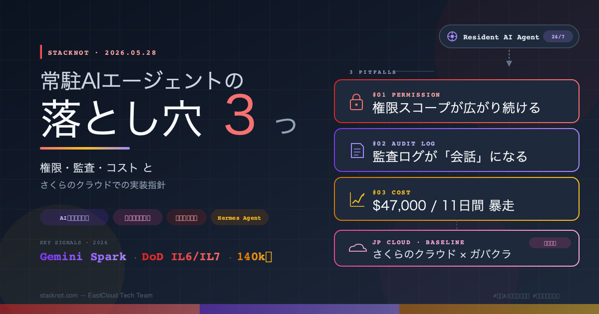 常駐AIエージェントの落とし穴3つ ─ 権限・監査・コストと、さくらのクラウドでの実装指針